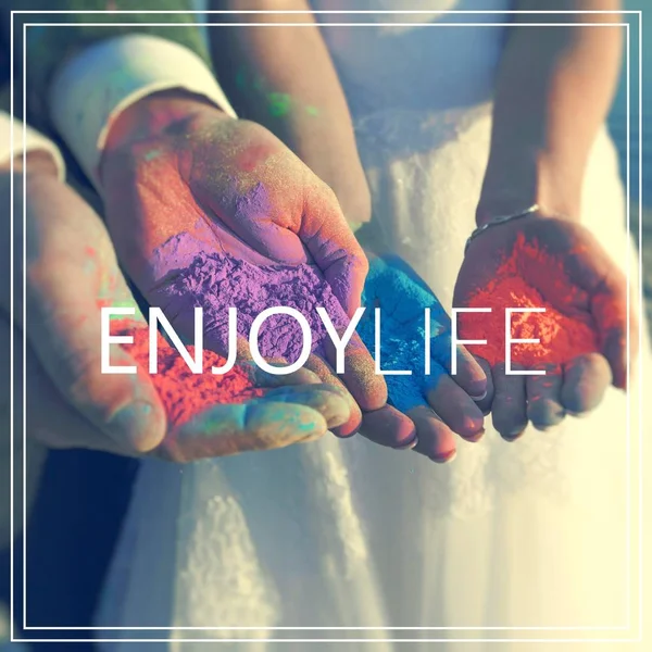 Enjoy Life. Hands with many colours. — Stock Photo, Image