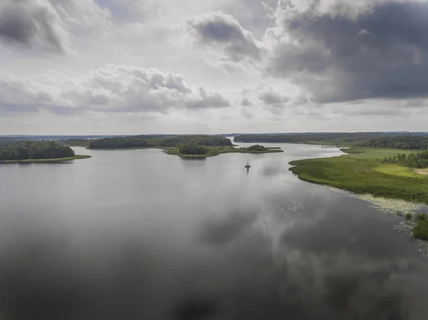 Aerial view of green islands and clouds at summer sunny morning. — Stock Photo, Image