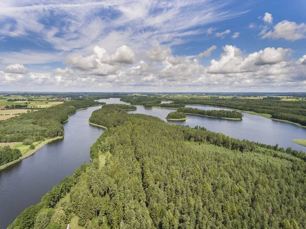 Aerial view of green islands and clouds at summer sunny day.Wydm — Stock Photo, Image