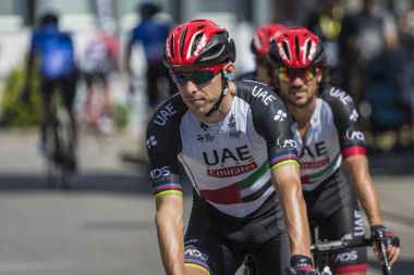 Jaworzno, Polonya - 31 Temmuz 2017: Bisikletçiler t başında