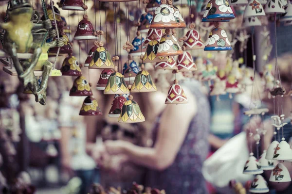 Ceramic bells as a souvenir in local traditional market. — Stock Photo, Image