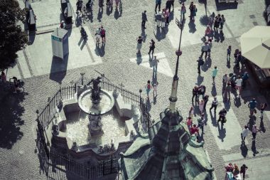 Gdansk, Polonya - 04 Ağustos 2017: Cityscape havadan görünümü o