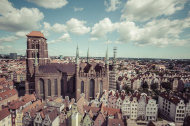 Gdansk, Polonya - 04 Ağustos 2017: Cityscape havadan görünümü o