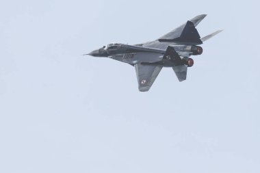 Radom, Polonya - 26 Ağustos 2017: Lehçe Mig-29 savaş görüntüleme 