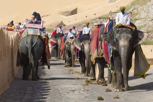 Jaipur, Hindistan - 18 Eylül 2017: Tanımlanamayan decora ata binip