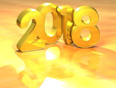 3D altın sayı 2018 Happy New Year r ile sarı arka plan üzerinde