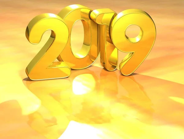 3D Gold Number 2019 Happy New Year over yellow background with r — Stock Photo, Image