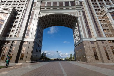 Astana, Kazakistan - 13 Eylül 2017: Modern binalar - yüzde