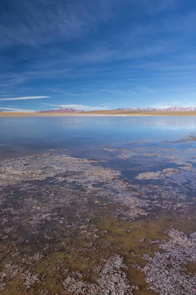 Woestijn en de berg over blauwe hemel en witte wolken op Altiplano, — Stockfoto