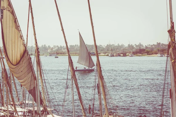 Felucca (barco fluvial) no Nilo, com o Saara atrás em Aswa — Fotografia de Stock