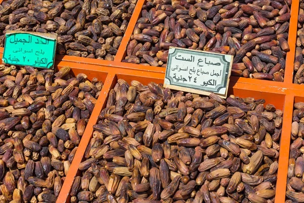 Delicious fresh organic dates in a market in Aswan, Egypt. — Stock Photo, Image