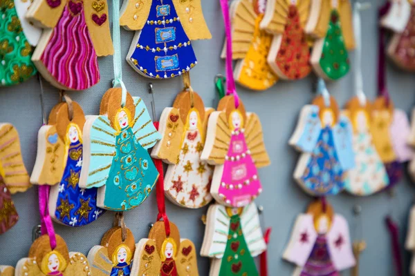 Christmas handmade decorations at a Christmas market in Cracow, — Stock Photo, Image