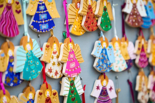 Christmas handmade decorations at a Christmas market in Cracow, — Stock Photo, Image