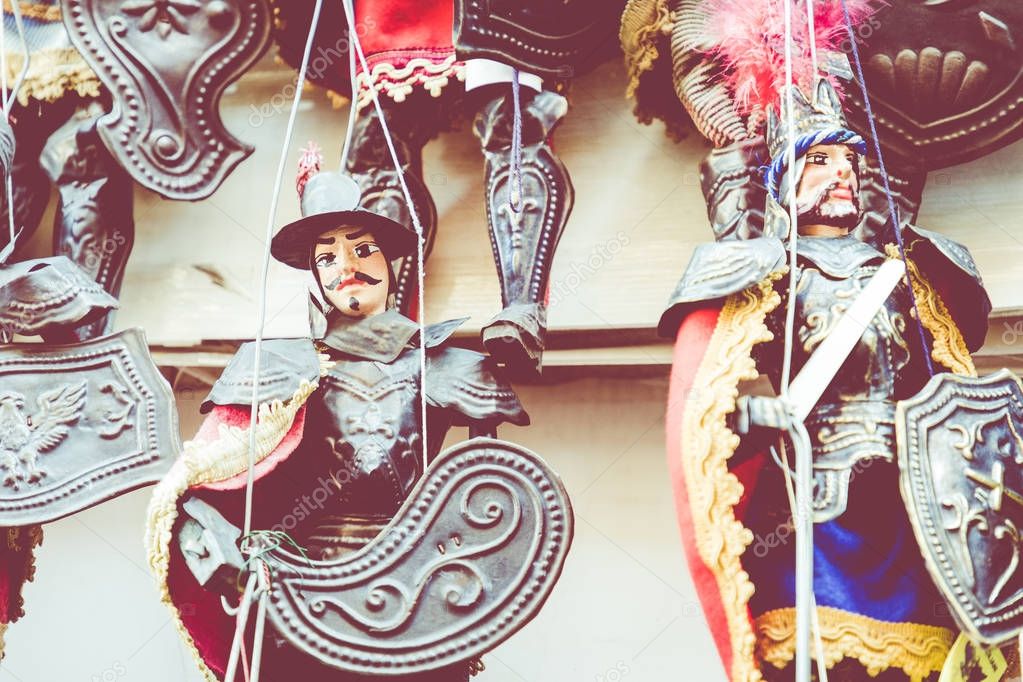 Some Sicilian puppets with their typical brassy armor and painte