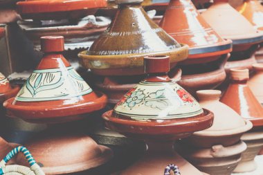 Tajines içinde belgili tanımlık çarşı, Marrakesh, Morocco