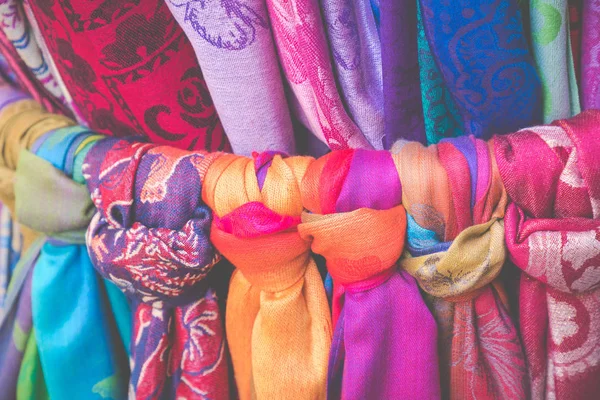 Colored scarves. Souvenir shop in Malaga. — Stock Photo, Image