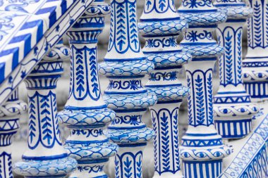 Plaza de Espana mavi korkuluk ayrıntılı olarak Sevilla, Andalusia, Sp