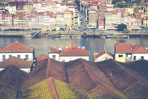 Porto Portugal Janeiro 2018 Rio Douro Ribeira Telhados Vila Nova — Fotografia de Stock