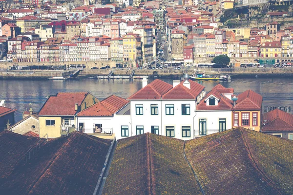 Porto Portugalia Stycznia 2018 Rzeki Douro Ribeira Dachów Vila Nova — Zdjęcie stockowe