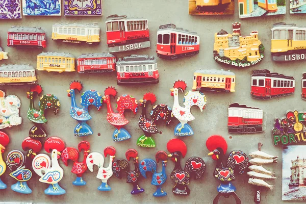 Colorful Ceramic Tiles Magnets Souvenirs Handicrafts Lisbon Portugal — Stock Photo, Image