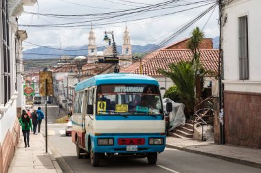 Sucre, Boliwia - 08 Şubat 2018: Sucre sokakta. Sucre th olduğunu