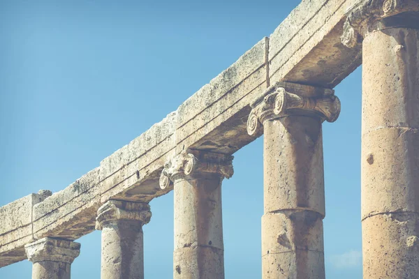 Oválná fórum a Cardo Maximus v římské město Gerasa poblíž Je — Stock fotografie