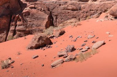 Wadi Rum çölün, Jordan panoramik manzaralı