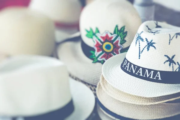 Chapeaux Panama Faits Main Marché Extérieur Traditionnel Souvenir Populaire Amérique — Photo