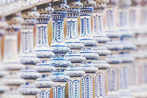 Plaza Espana Blauwe Balustrade Detail Sevilla Andalusie Spanje — Stockfoto