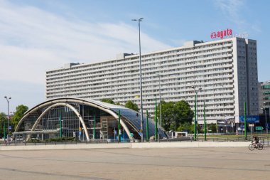 Katowice, Polonya - 05 Mayıs 2018: Panoramik görünümü'nde modern distri