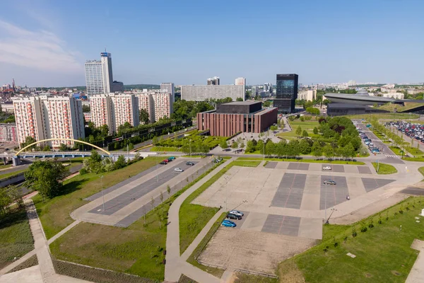 Katowice, Polen - 05 mei 2018: Panoramisch uitzicht in moderne distri — Stockfoto