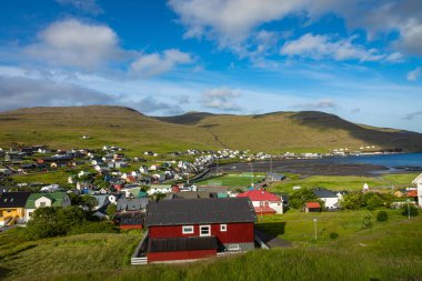 Sorvagur, Faroe Adaları, Danimarka - 09 Temmuz 2019: Geleneksel Fa