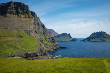 The Landscape near village of Gasadalur, Faroe Islands. Denmark.