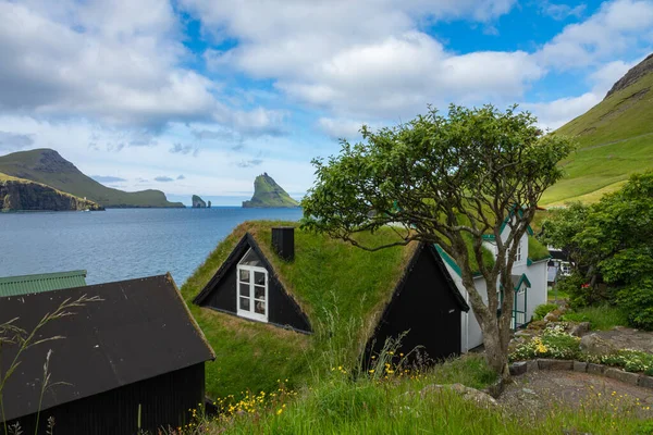 Bour Village. Casas típicas de relva e montanhas verdes. Vag. — Fotografia de Stock