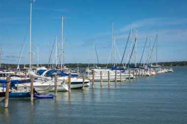 ALAND ISLANDS, MARIEHAMN - FINLAND - AUGUST 06, 2019: Yachts in  clipart