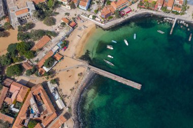Goree Adası 'nın havadan görünüşü. Goree. Dakar, Senegal. Afrika. Pho.