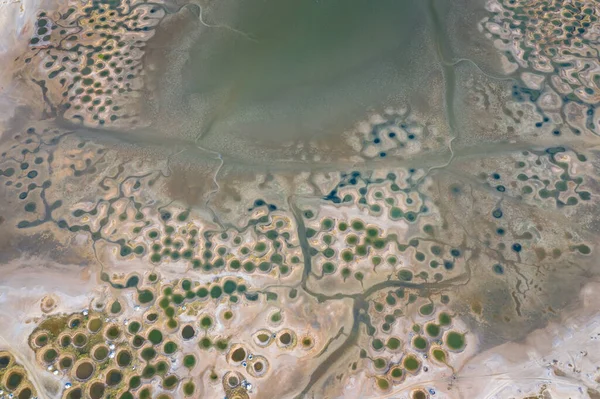 Flygfoto av konstgjord salt gård.. Senegal. Västafrika. Skott — Stockfoto