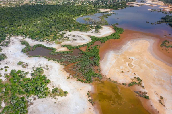 Letecký pohled na národní rezervu v jižní části Gambie, západní Afrika. — Stock fotografie