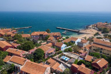 Goree Adası 'nın havadan görünüşü. Goree. Dakar, Senegal. Afrika. Pho.