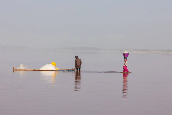 LAC ROSE, SENEGAL - NOVEMBER 13, 2019: People harvesting salt on — Stock Photo, Image