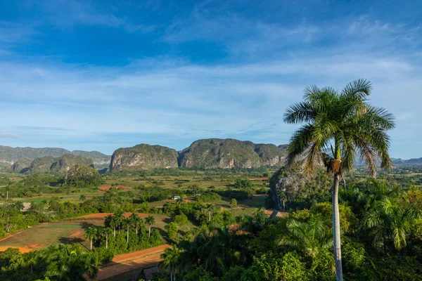 Panoramablick über Landschaft mit Buckelpisten im Vinales-Tal, — Stockfoto