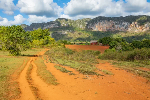 Vinales Valley. Typisk utsikt över Valle de Vinales med gård och m — Stockfoto