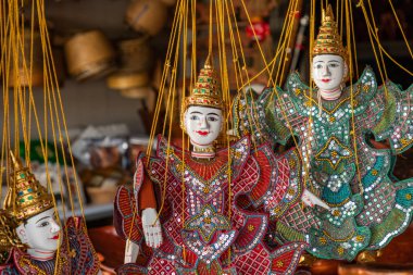 Luang Prabang, Laos - 10 Ekim 2019: Geleneksel kumaş dekoru