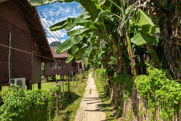 Village och berg i Vang Vieng, Laos Sydostasien. — Stockfoto