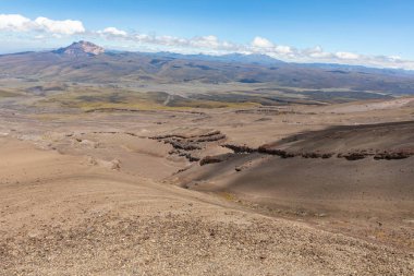 Yürüyüş sırasında Cotopaxi Volvcano 'dan görüntü. Cotopaxi Ulusal Parkı, Ekvador. Güney Amerika.