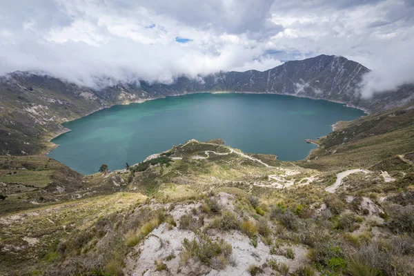 Lago Quilotoa Panorama Lagoa Cratera Vulcânica Turquesa Quilotoa Perto Quito — Fotografia de Stock