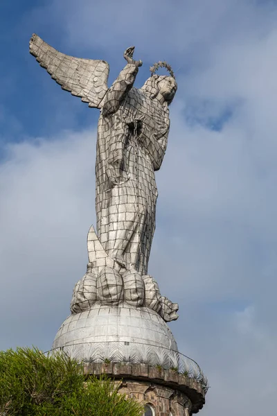 Het Monument Van Virgen Del Panecillo Stop Ermee Ecuador Zuid — Stockfoto