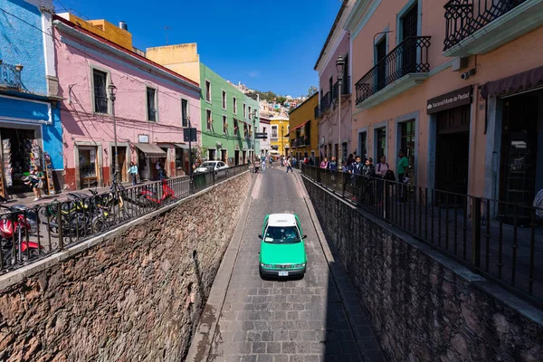 Colored colonial houses in old town of Guanajuato. Colorful alleys and narrow streets in Guanajuato city, Mexico. Spanish Colonial Style.