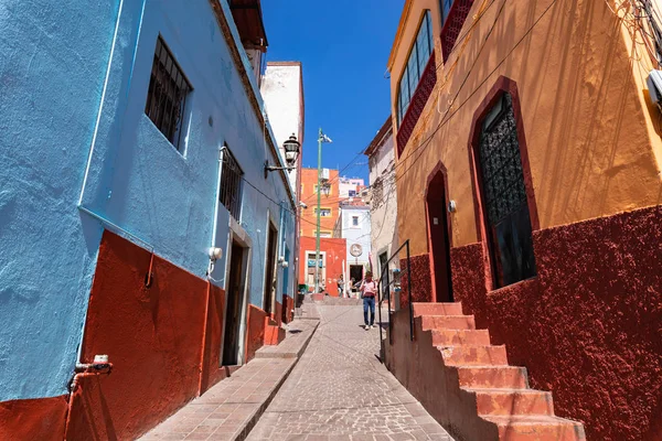 Színes Gyarmati Házak Guanajuato Óvárosában Színes Sikátorok Szűk Utcák Guanajuato — Stock Fotó