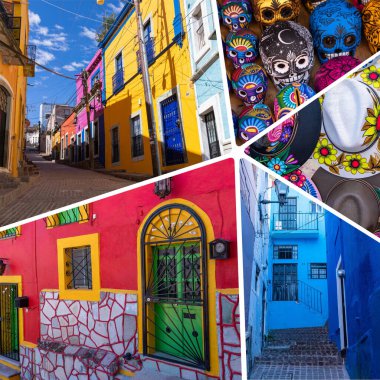 Guanajuato, Meksika 'daki popüler turizm merkezleri kolajı. Seyahat arkaplanı.